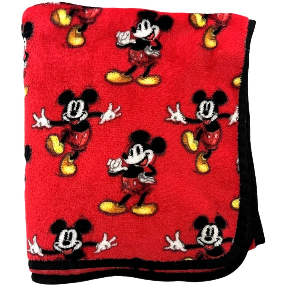Disney 100 Red Mickey Mouse‎ Fleece Throw Blanket Black Trim Full Body 40x50